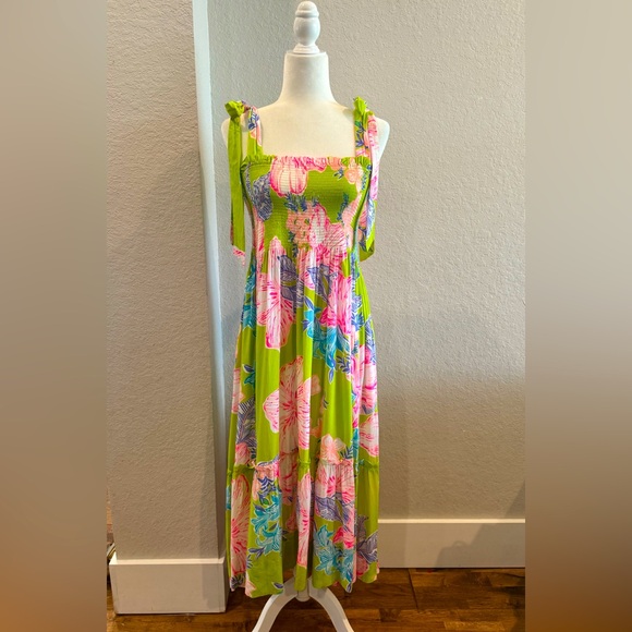 Lilly Pulitzer Dresses & Skirts - Lilly Pulitzer Riviera Midi Dress Matcha Green Boho Babe Shoulder Ties Size L